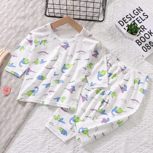 Summer New Children's Pajamas Short Sleeve Short Pants Unisex Baby Long Sleeve Air Conditioning Clothes Infant Thin Homecoming Wear