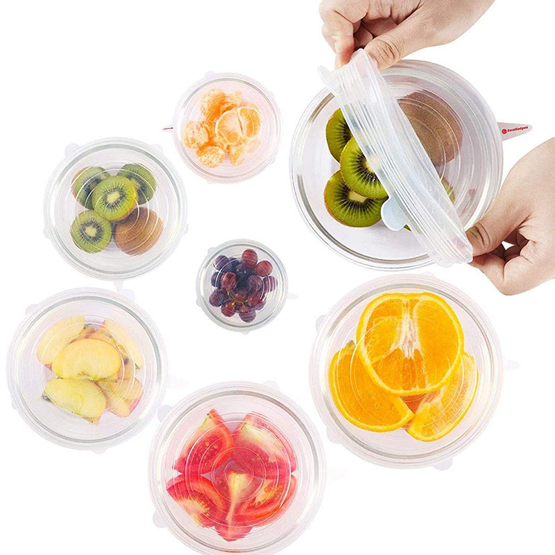 Multi-Especificación de 6 piezas de película de mantenimiento fresco cubierta de mantenimiento fresco fruta cubierta de mantenimiento fresco tarro de vino cubierta sellada cubierta de silicona estirable cubierta de mantenimiento fresco