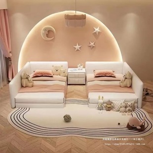 Children's Parent-Child Bed Simple Modern Splicing Bed Cream Style Double Bed Second Child Family Tatami Bedroom Large Bed Wood