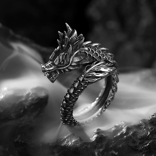 European and American new trendy men's retro ring jewelry, fashionable dragon tail ring, domineering men's ring wholesale