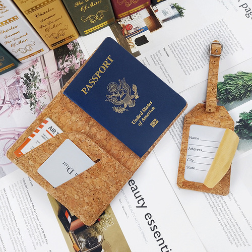 PU leather genuine leather couple husband wife passport holder strap soft cork passport case multi-functional American passport bag