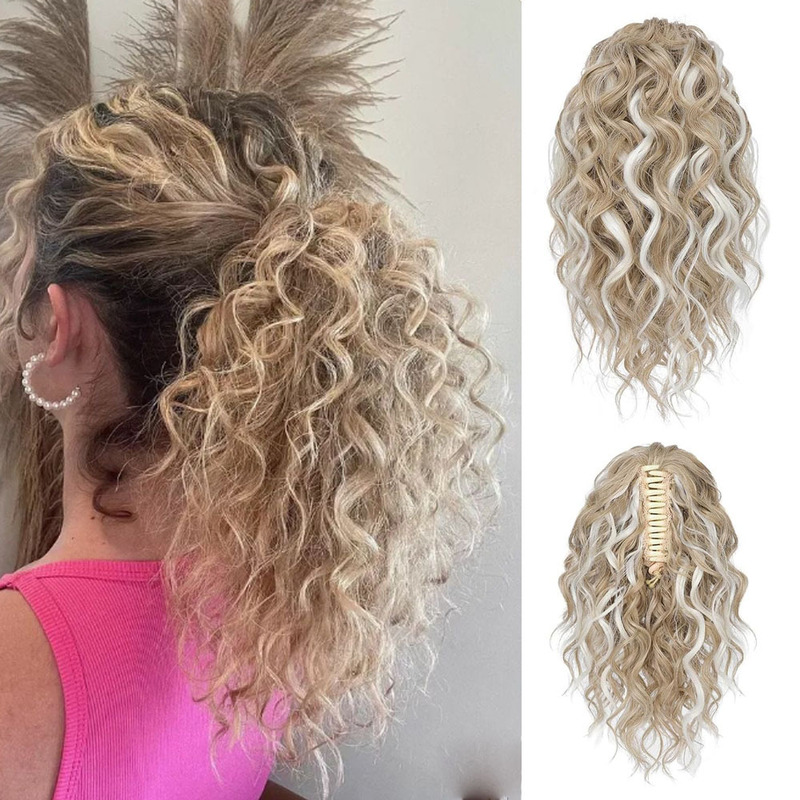 跨境欧美假发抓夹马尾水波纹短卷发马尾wavy claw ponytail|undefined