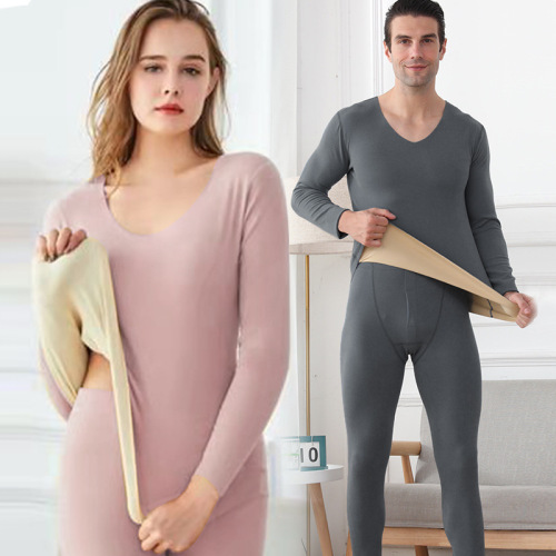 Autumn and winter double-sided brushed seamless thermal underwear set for men and women, autumn clothes and long trousers, dropshipping