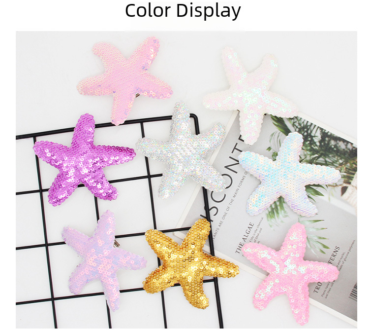 Heart Tian Cute Princess Starfish Hairpin Summer Children Rainbow Sequins Duckbill Clip Star Clip Jewelry Supply_voghion.com