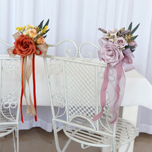 仿真花婚礼椅背花户外结婚场景布置蝴蝶结婚庆花艺拍照道具假花束