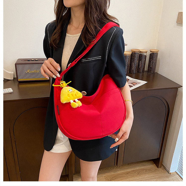 Simple solid-color canvas bag 2024 new style Japanese large-capacity single-shoulder dumpling bag, versatile for school and commuting crossbody bag undefined