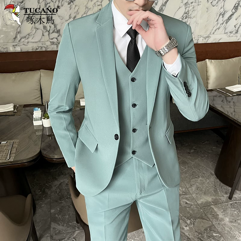 Классический мужской костюм набор, корейский slim fit, пиджак + брюки (черные), несколько конфигураций