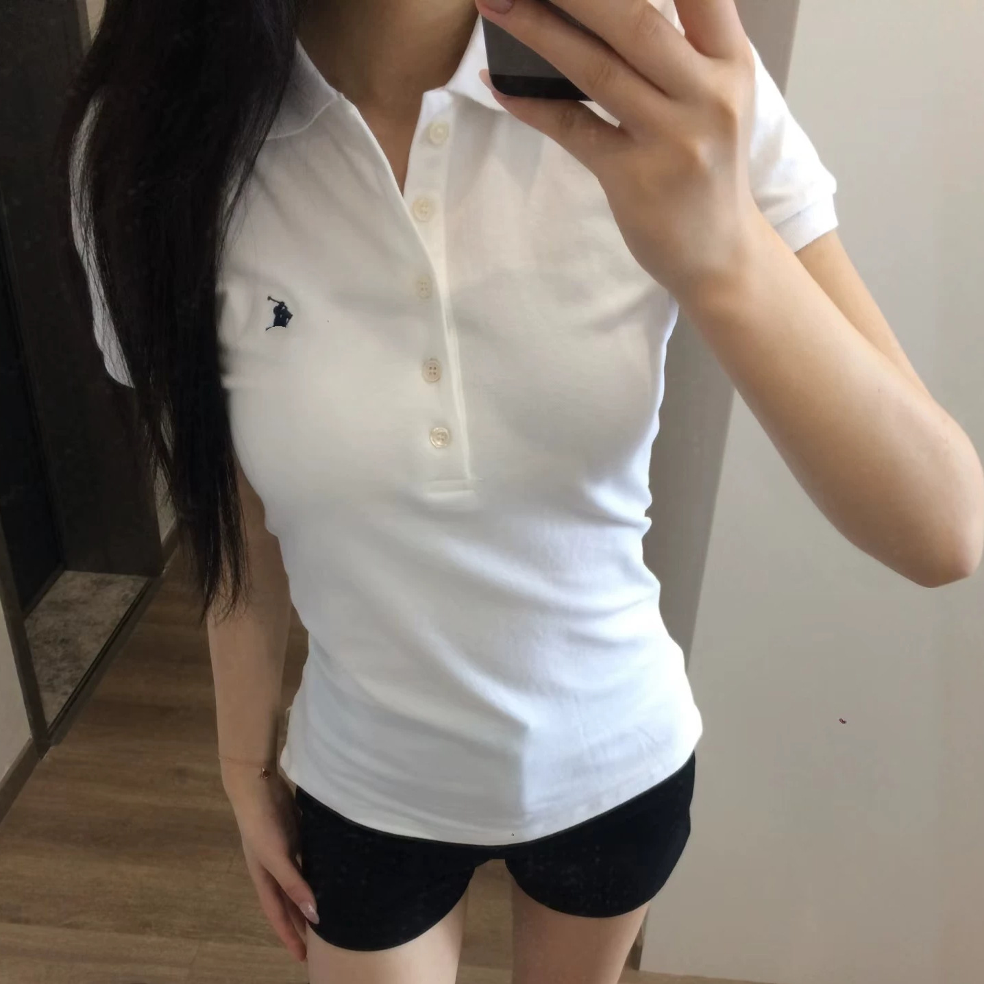 In stock, scan the QR code to purchase. RL Ralph Pony Embroidered Five-Button Polo Shirt Women's Versatile Fashion Classic Top