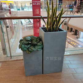 玻璃钢花盆商场酒店简约花坛艺术室内方形落地大花钵组合厂家定制