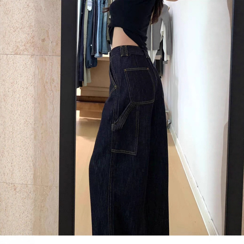 大码复古美式黑色牛仔裤女2025秋季胖mm宽松高腰显瘦直筒阔腿裤子|undefined