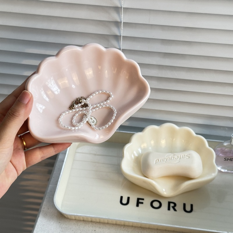 [Original] Light Luxury Household Plastic Shell Soap Dish, High-End Creative Bathroom Soap Holder with Automatic Drainage