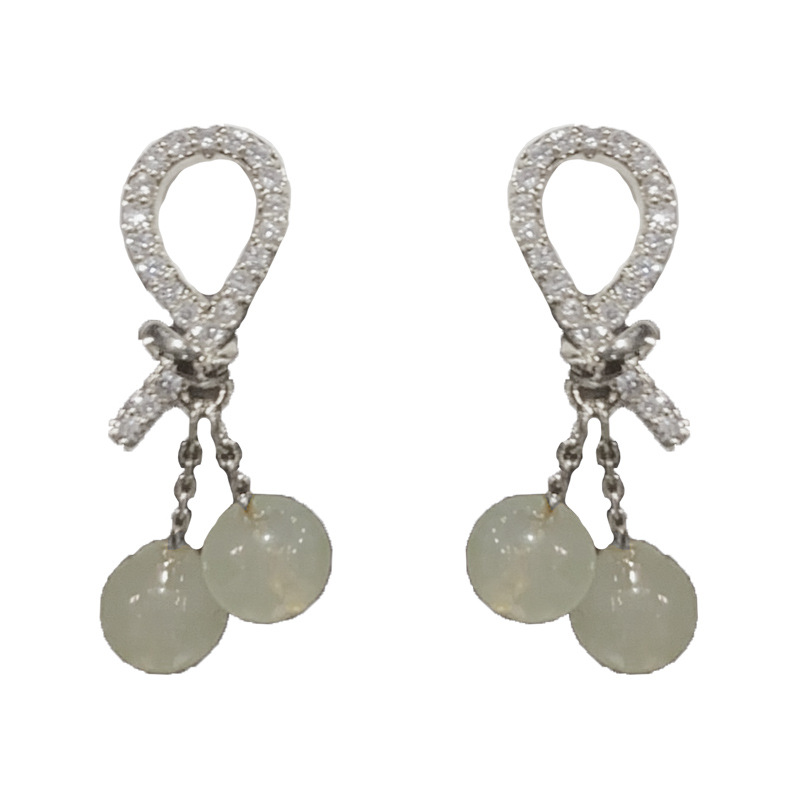 silver-Zircon knot green earrings (thick gold plating)