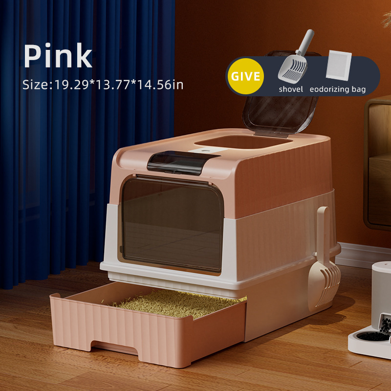 Caja de Arena para Gatos Completamente Cerrada, Popular, Grande, Anti-Salpicaduras, Tipo Cajón, Fácil de Limpiar, Suministros para Mascotas