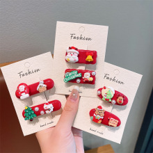 新款韩系儿童圣诞树脂节日发夹女童圣诞老人圣诞树鸭夹雪花对装夹