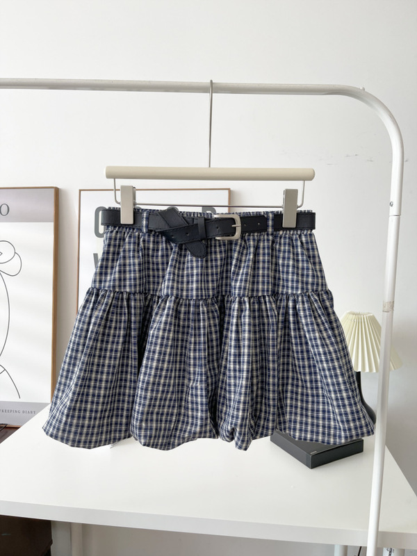 無料ベルト露出防止カボチャのつぼみスカート夏の学生チェック柄ケーキスカートハイウエストスカート女性 6012|undefined