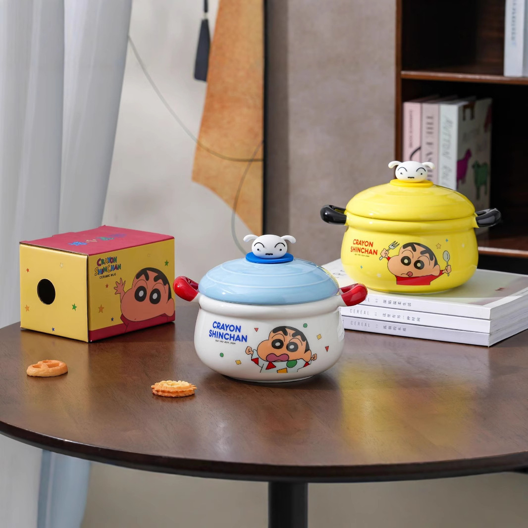 Lápiz pequeño nuevo bol de fideos de doble oreja con cubierta dormitorio de estudiantes muñeca doméstica tazón de sopa de cerámica de alto valor de cara regalo de mano