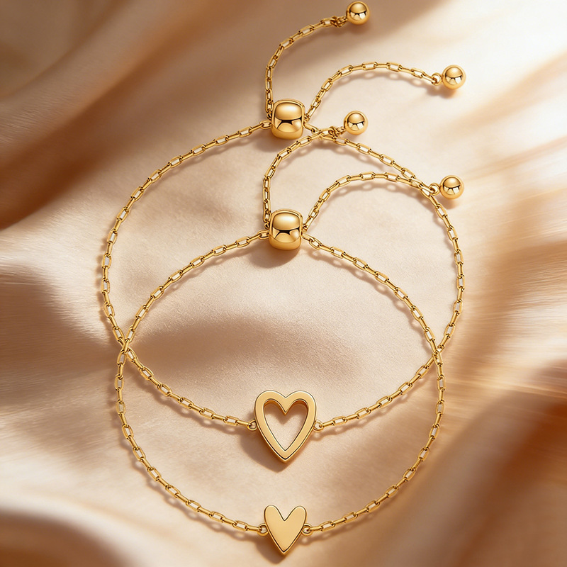 Cross-Border European and American Popular Stainless Steel Heart-Shaped Bracelet Set for Women, Adjustable Love and Friendship Bracelet Set Wholesale Cross-Border European and American Popular Stainless Steel Heart-Shaped Bracelet Set for Women, Adjustable Love and Friendship Bracelet Set Wholesale