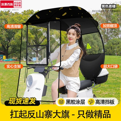 Canopy with Sliding Window, Elektromobil üçün ön şüşə çətiri (günlük) - sliding-window-no-side-baffles-single-sided-ceiling-black-wheat-ears-handlebar-with-rearview-mirror