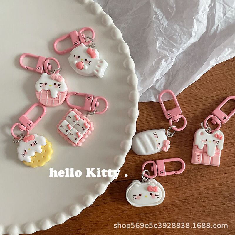 Girly Heart Pink Cat Cookie Keychain Pendant Cute KT Cat Backpack Pendant Accessories Student Girlfriend Gift