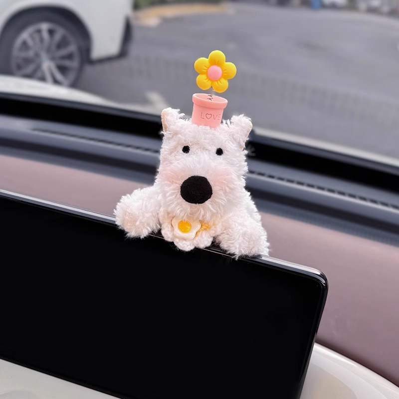 Decoración de coche de West Highland, accesorios de coche, pantalla de control central, muñeca de fiesta, pantalla de visualización de cachorro, linda decoración de pantalla