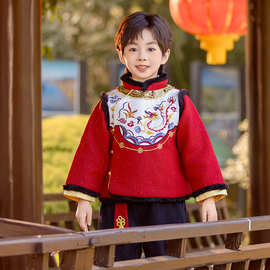 2024男孩服套装加厚棉过年男童拜年唐装斜门襟龙套儿童中国风新年