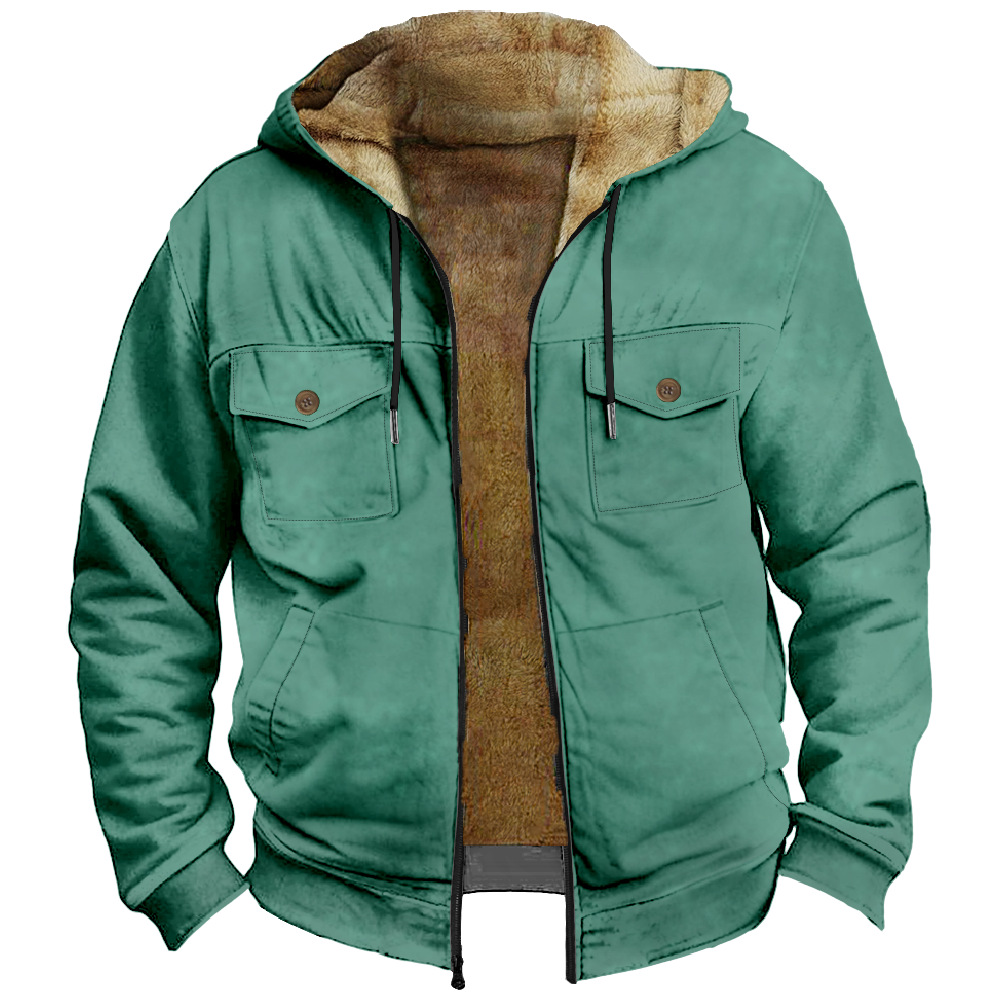 2023 transfronteriza europea y americana patrón de color sólido impresión 3D Impresión digital suéter con capucha forro marrón bolsillo algodón