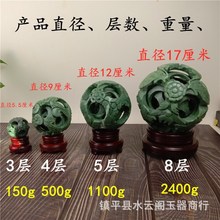 批发玉石鲁山绿套球转心球同心鬼工球转球镂空浮雕透雕圆雕龙凤纹
