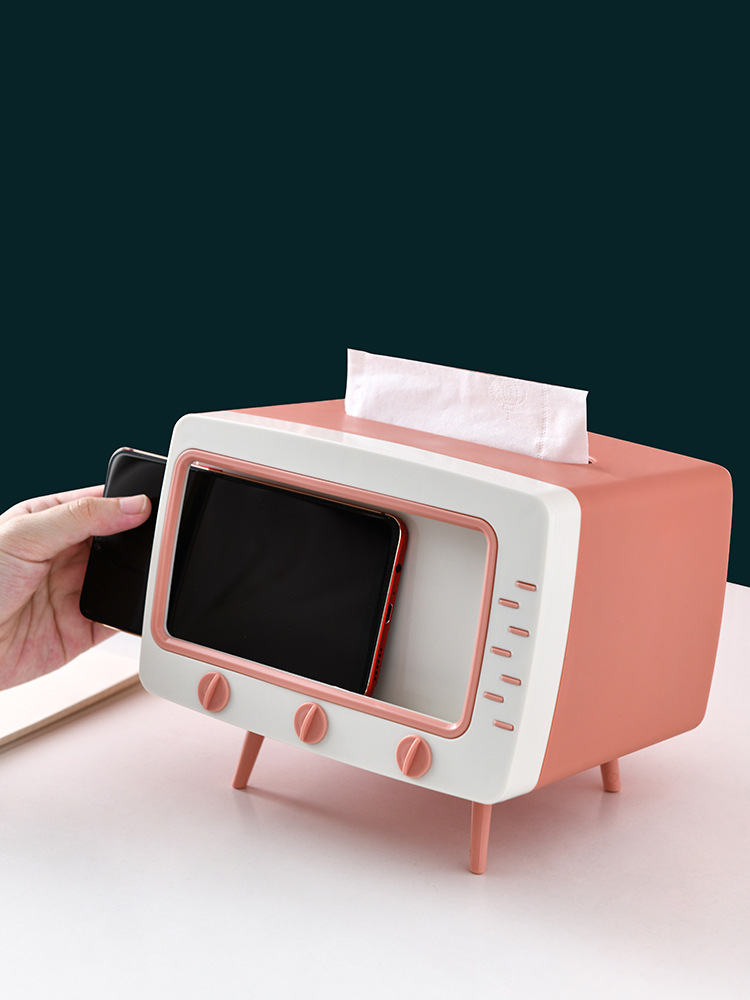 Estilo creativo perezoso teléfono móvil titular tejido caja de tejido caja escritorio retro TV titular caja de almacenamiento femenino