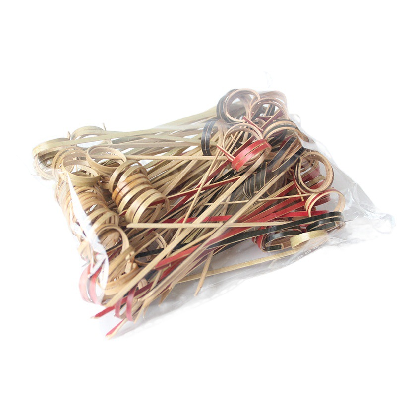 Brochetas desechables de bambú con anillos verdes, 100 unidades/brochetas para frutas, productos de bambú hechos a mano al por mayor, brochetas ecológicas a granel. image 1
