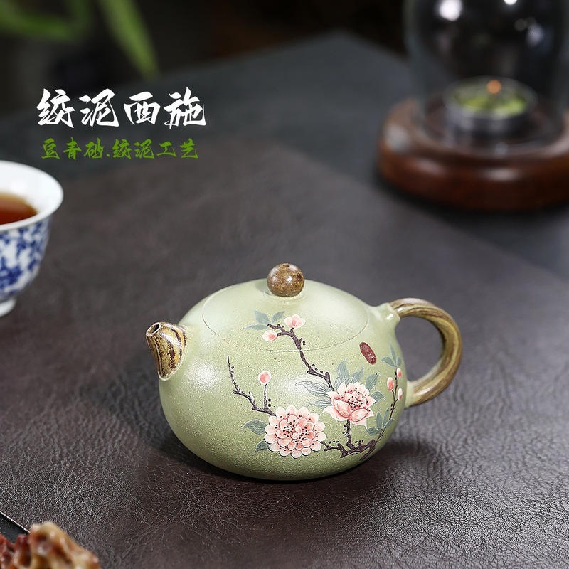 绞泥西施宜兴紫砂壶原矿豆青砂绞泥西施精美紫砂茶壶茶具分销代发|undefined
