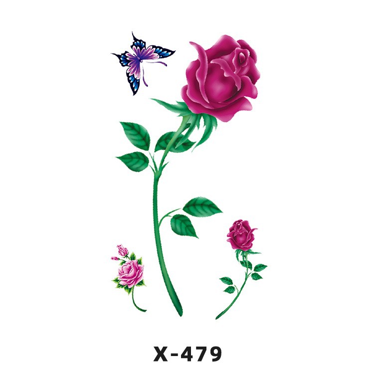 Arco de flor pequeña pegatinas de tatuaje fresco 3D dibujos animados transfronterizo Henna rosa impermeable texto en inglés pegatinas de tatuaje