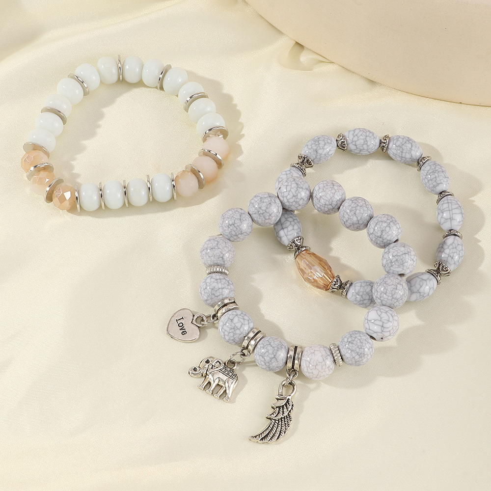 fashion gray natural stone beaded contrast color bracelet set