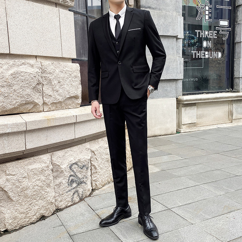 Traje de novio traje de negocios casual traje negro traje de tres piezas de estilo coreano de moda primavera y verano trabajo ropa de negocios