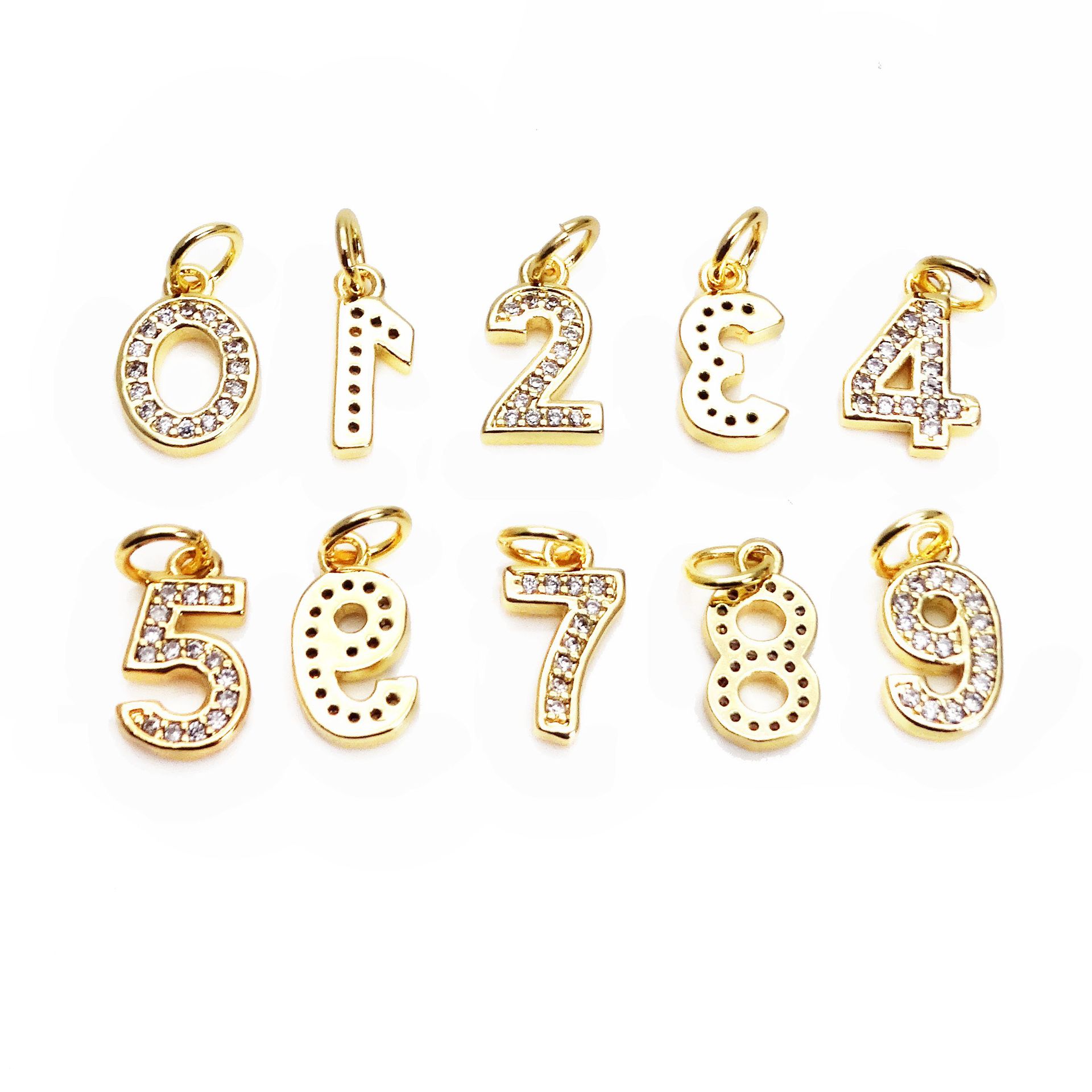 2g Weight Pendant Jewelry Making Type Zircon Inlay Material 1 Piece Quantity Copper Material Number Pattern Inlay Design Simple Style Style 1 Piece Copper Zircon Number Pendant 3