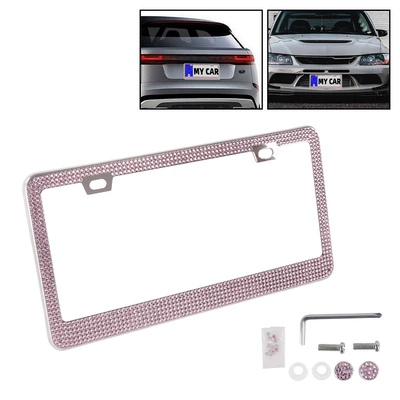 Cross-Border American Standard Stainless Steel Square-Hole Rhinestone Car Decorative License Plate Frame, Rhinestone-Encrusted Thickened License Plate Frame Accessories