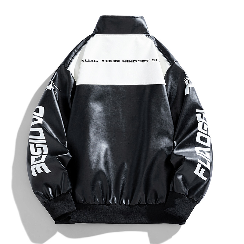 Amazon americano piloto chaqueta PU chaqueta de moda hombre cuello de béisbol bordado chaqueta de cuello vertical chaqueta de locomotora