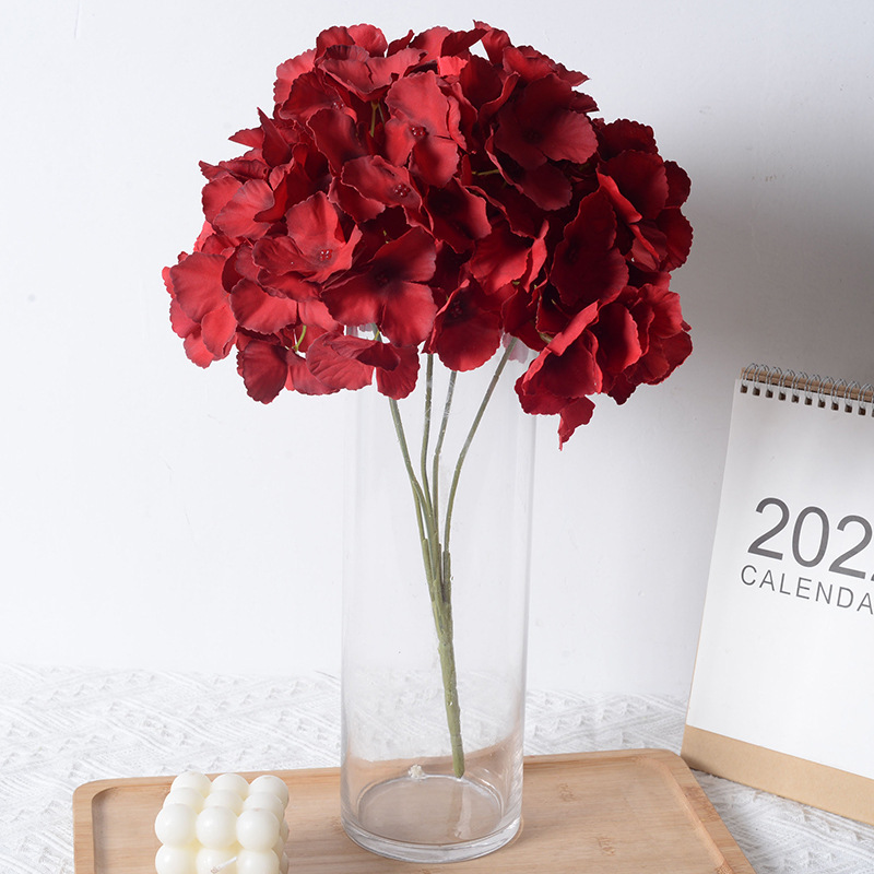 Hortensia artificial 5-cabeza paquete macaron Hortensia boda tiro diseño decoración del hogar flor falsa Flor de tela de seda