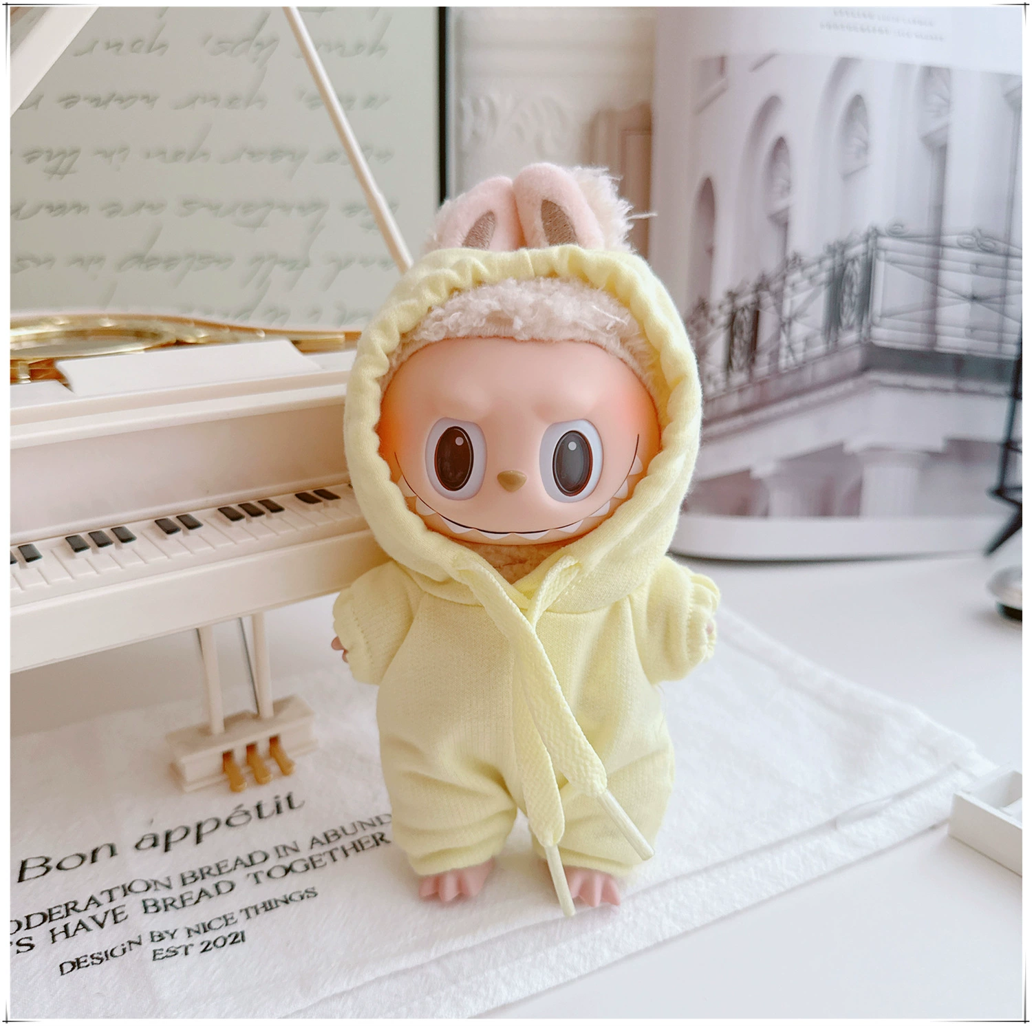 17см кукольная одежда Labubu, 10см хлопковая кукла Микки семейная черная, белая и серая модная толстовка худи штаны