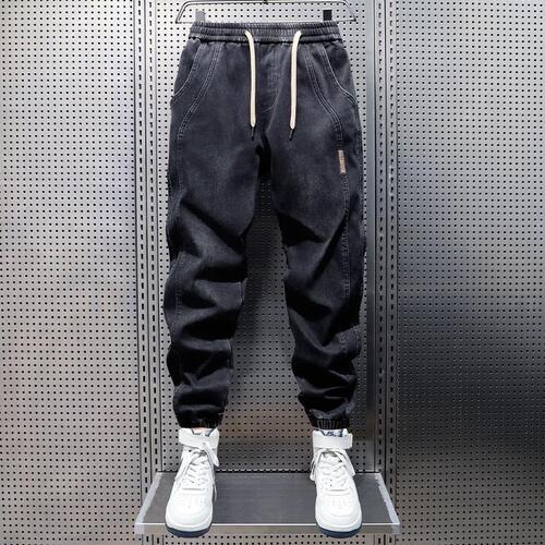 New Spring and Autumn Gathered Leg Pants Trendy Elastic Waist Men's Jeans Versatile Streetwear Brand Men's Harem Pants