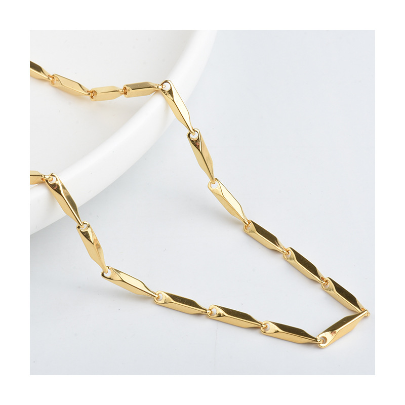 Trendy Titanium Steel Non-Fading Ins Style Cool Wind Ling Shape Collarbone Chain Hip Hop Simple Light Luxury Bamboo Link_voghion.com