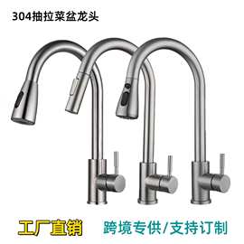 跨境304不锈钢抽拉厨房水龙头冷热万向伸缩洗菜盆洗碗池水槽龙头