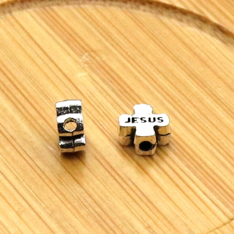 Metal Cross Beads, Zinc Alloy, 6 mm (≈1.5 mm Hole), Ancient Silver for DIY Bracelets & Necklaces