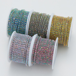 Cross-border Nail Art Jewelry Chain Diy Claw Diamond Pearl Diamond Chain Super Flash Plated Color Diamond Nail Decoration Light Luxury Full Roll Chain