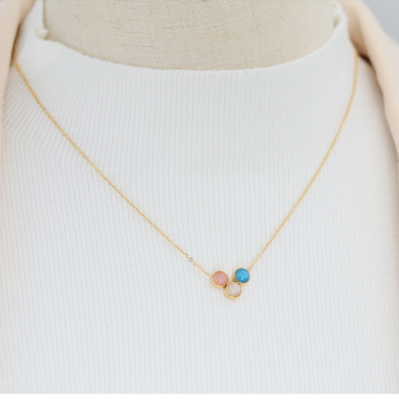 Women'S Gender Plating Design Fashion Round Titanium Steel Plating Opal Pendant Necklace 1 Piece