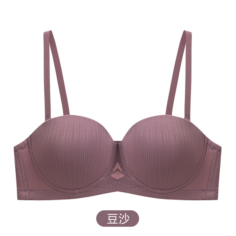 Inventario sexy ropa interior damas media taza brillante sin marcas sujetador de anillo de acero pequeño pecho reunido sin cinturón de hombro ropa interior sujetador