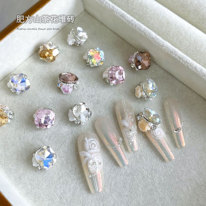 Exquisite Joker Fat Square Camellia Pile Drill Nail Art Jewelry Flash Alloy Inlaid Crystal Drill Wear Armor Accessories Wholesale Exquisite Joker Fat Square Camellia Pile Drill Nail Art Jewelry Flash Alloy Inlaid Crystal Drill Wear Armor Accessories Wholesale