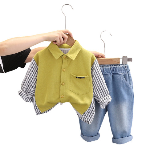 Five Little Seven Autumn Boys' Casual Set  New Arrival Korean Style Children's Autumn Clothing Two-Piece Set with Long-Sleeve Shirt and Long Pants