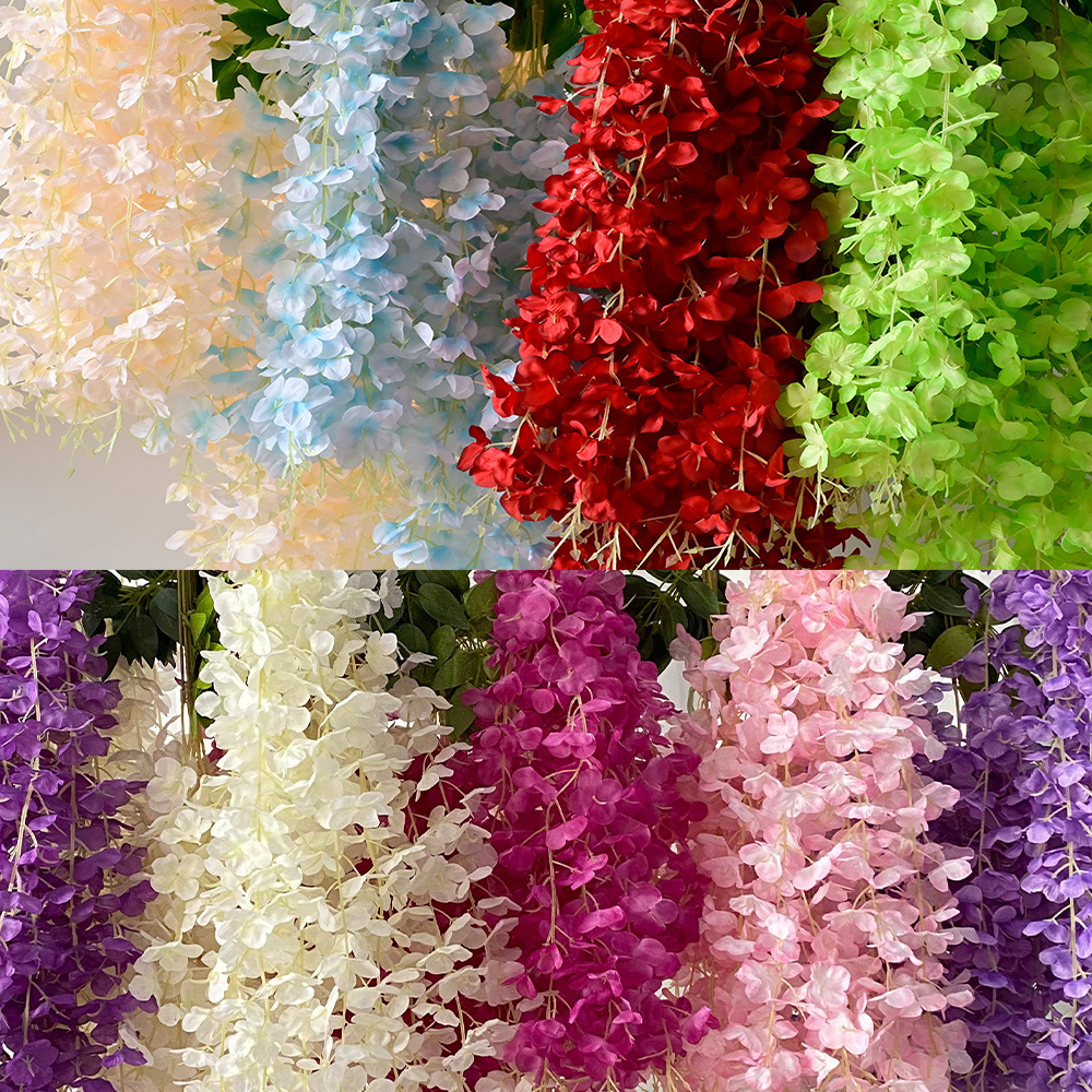 Simulación flor de glicina de 6 hojas flor falsa flor de techo violeta flor de boda de glicina decoración de flores de ratán decoración de flores vid