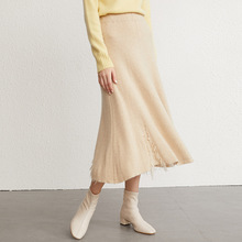 100%山羊绒半身裙女秋冬季加厚小流苏纯羊绒针织裙高腰伞裙包臀裙