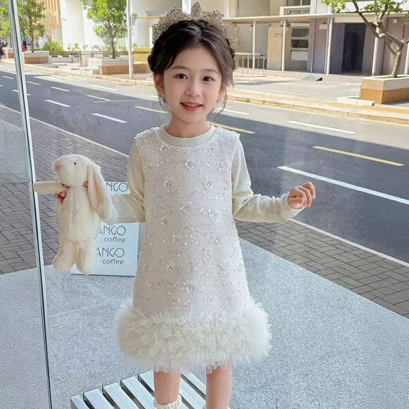 女童亮片加绒背心裙秋冬新款礼服裙儿童公主裙tutu连衣裙立体花朵